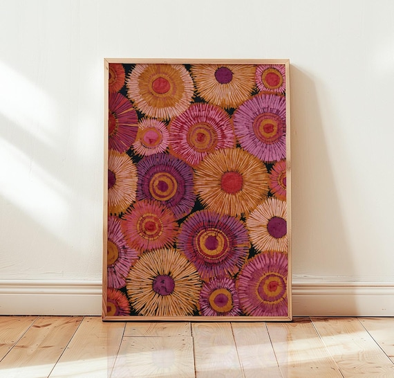 Abstract Floral Wall Art Print Vibrant Pink And Orange Botanical Decor