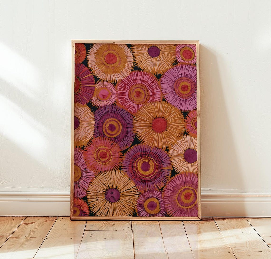 Abstract Floral Wall Art Print Vibrant Pink And Orange Botanical Decor