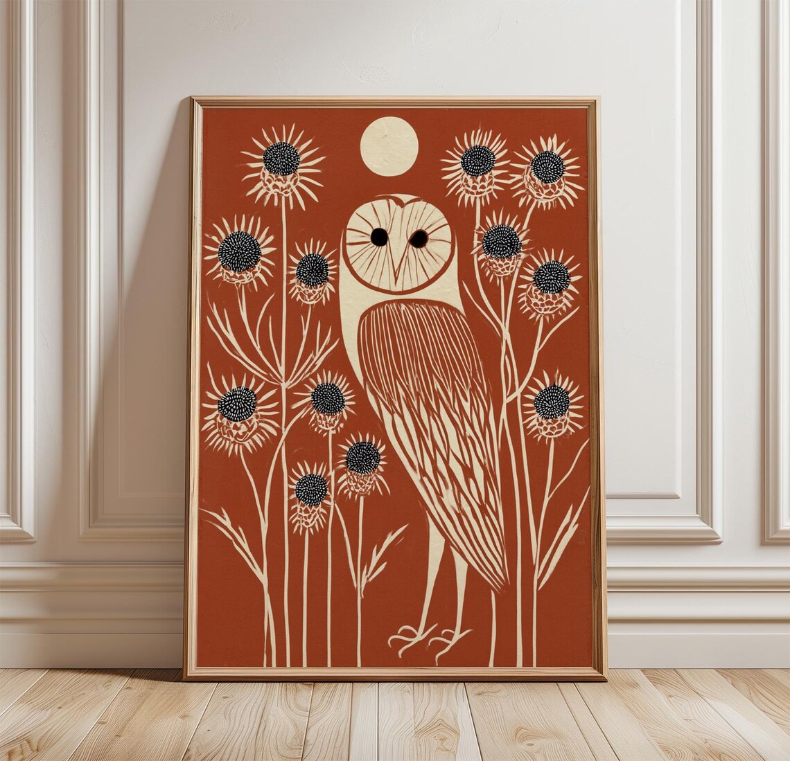 Barn Owl Poster Print, Linocut Woodland Decor