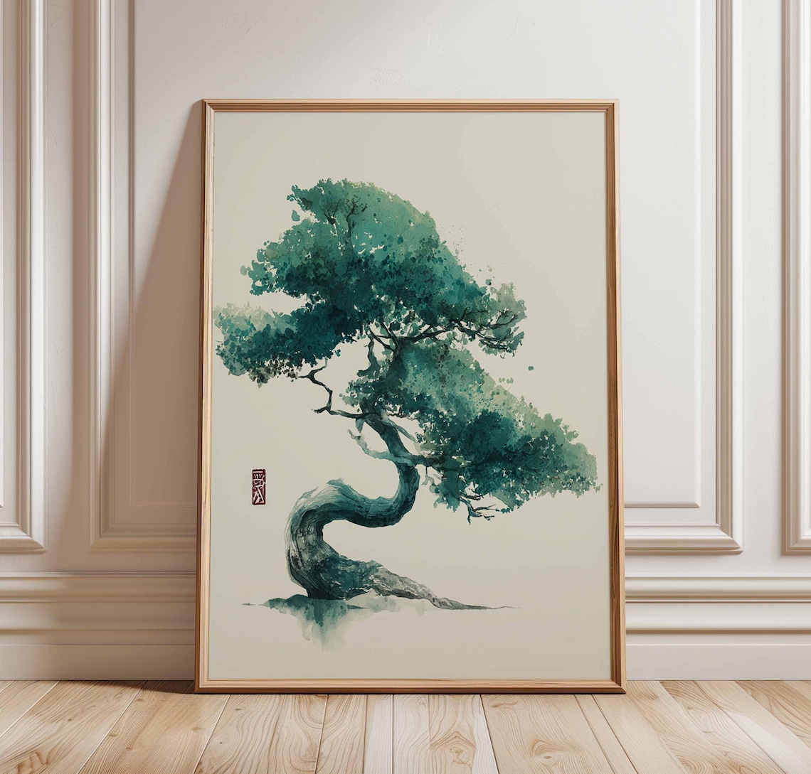 Zen Bonsai Tree Art Print, Minimalist Asian Aesthetic