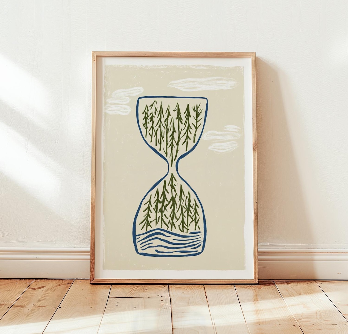 Forest Hourglass Poster, Nature Wall Art Lithograph