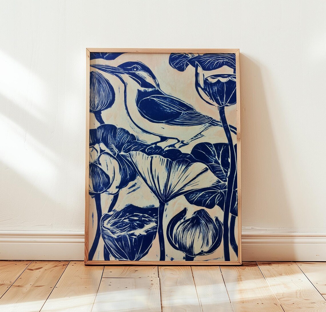 Kingfisher Botanical Bird Art Print