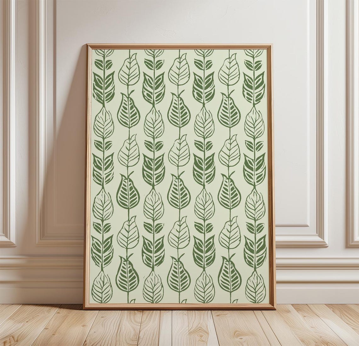 Botanical Leaf Print Green Leaves Wall Art Block Poster