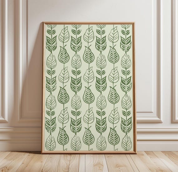 Botanical Leaf Print Green Leaves Wall Art Block Poster