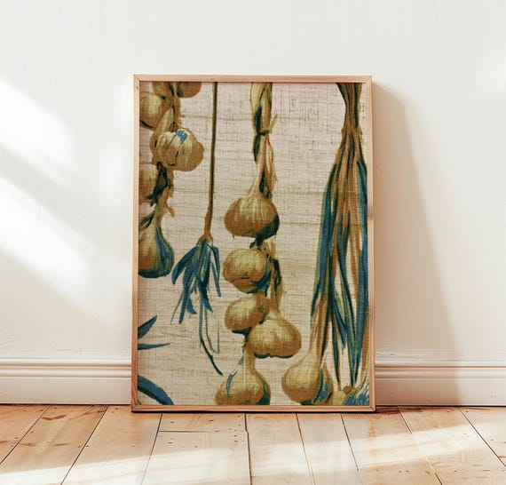 Garlic Kitchen Poster Rustic Botanical Art Paper Print