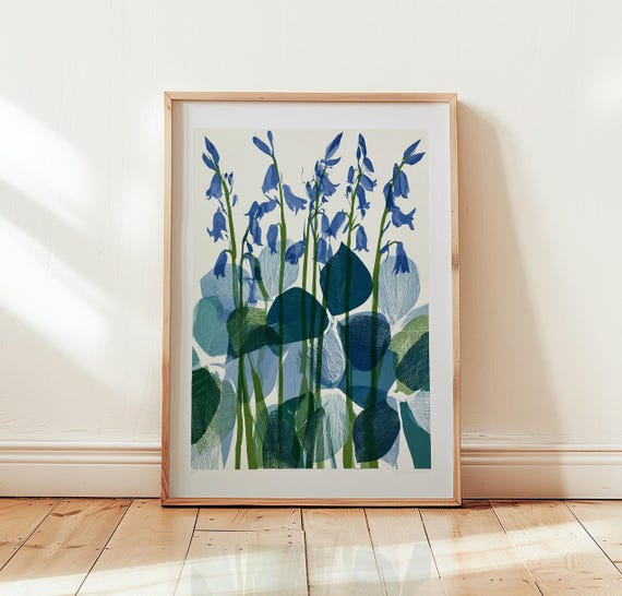 Bluebell Botanical Wall Art Wildflower Nature Illustration Kitchen Decor