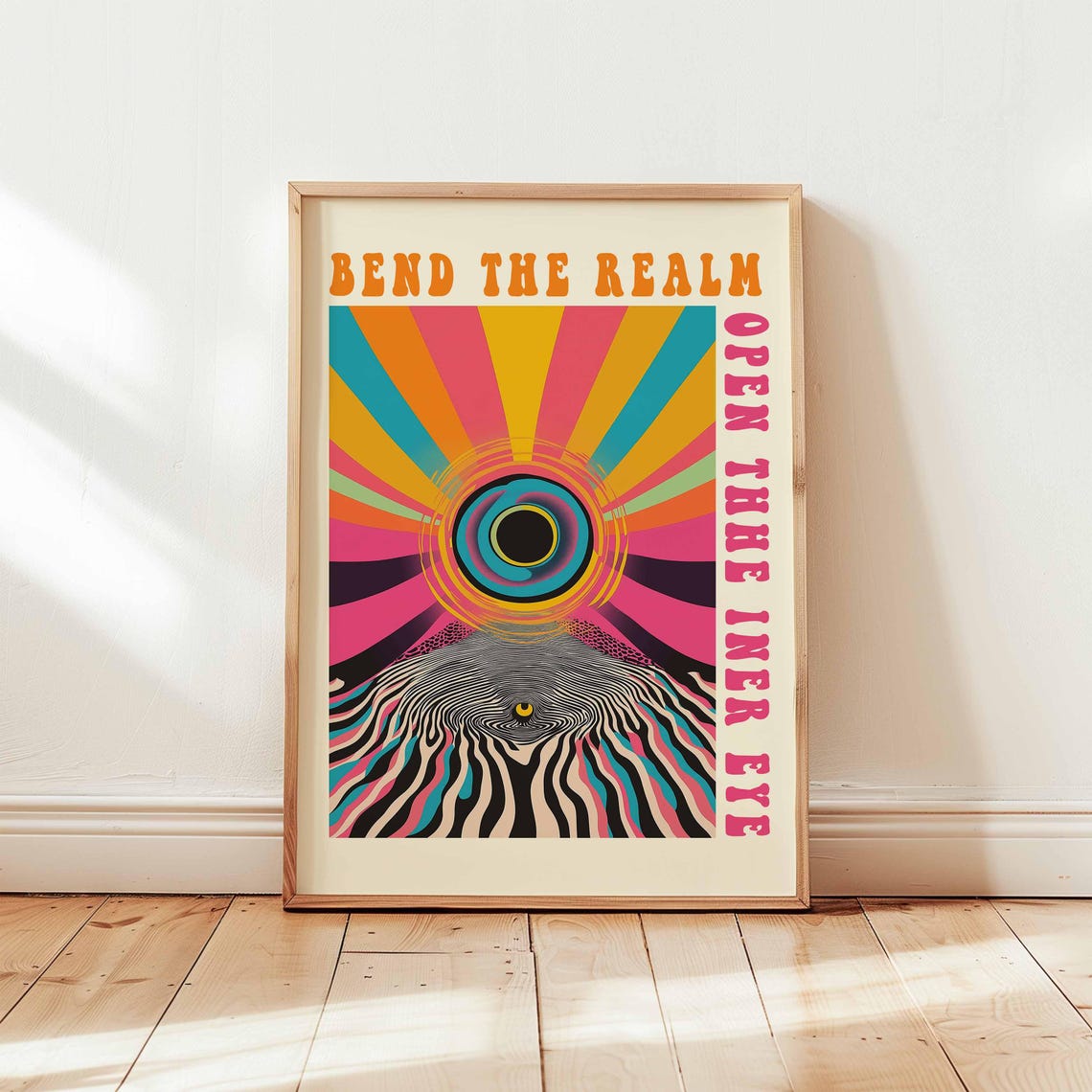 Bend The Realm Cosmic Eye Psychedelic Rainbow Sunburst Poster