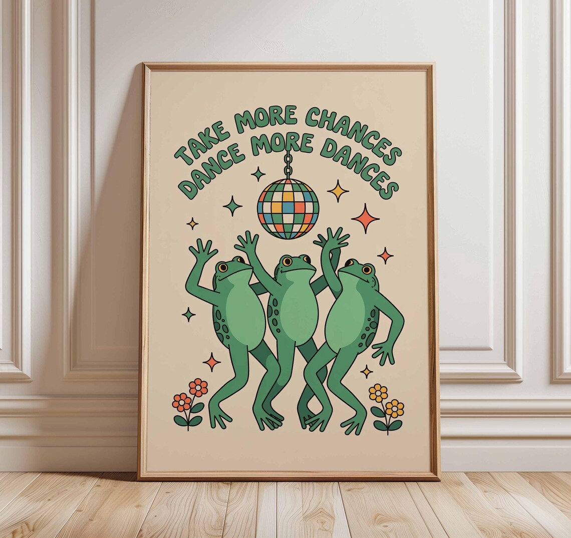 Dancing Frogs Poster Print, Funny Retro Disco