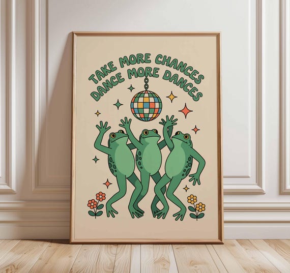 Dancing Frogs Poster Print, Funny Retro Disco