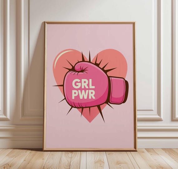 Girl Power Poster Pink Boxing Glove Wall Art Feminist Quote Print Empowerment Pop Decor Grl Pwr Motivational