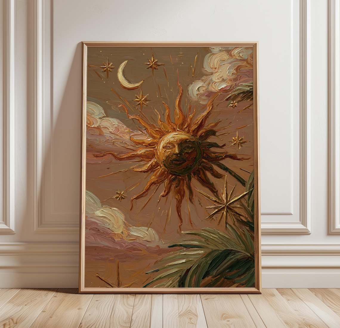 Celestial Sun And Moon, Mystical Cosmic Illustration