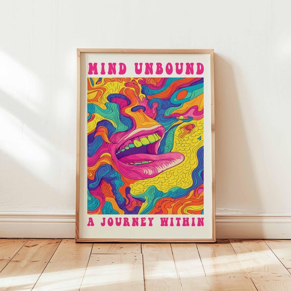 Psychedelic Poster Trippy Wall Art Print Colorful Mind Journey Illustration Retro Psy Decor Unframed Surreal Pop Artwork