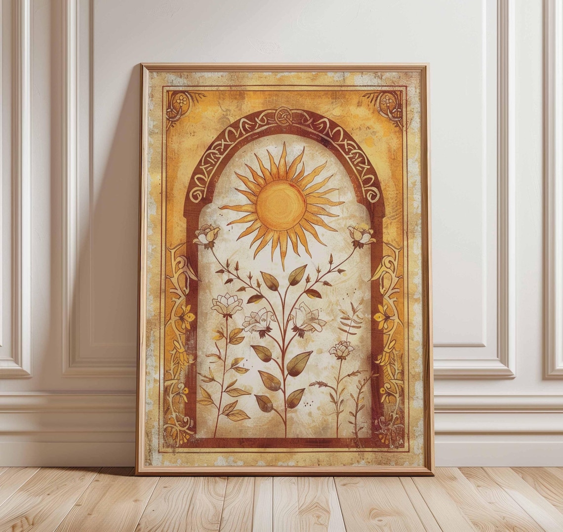 Sun Tarot Vintage Floral Art Print, Boho Botanical