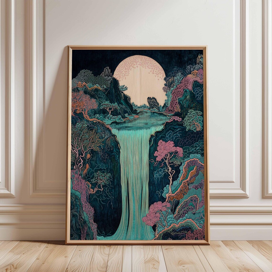 Waterfall Moon Poster, Mystical Fantasy Art Print