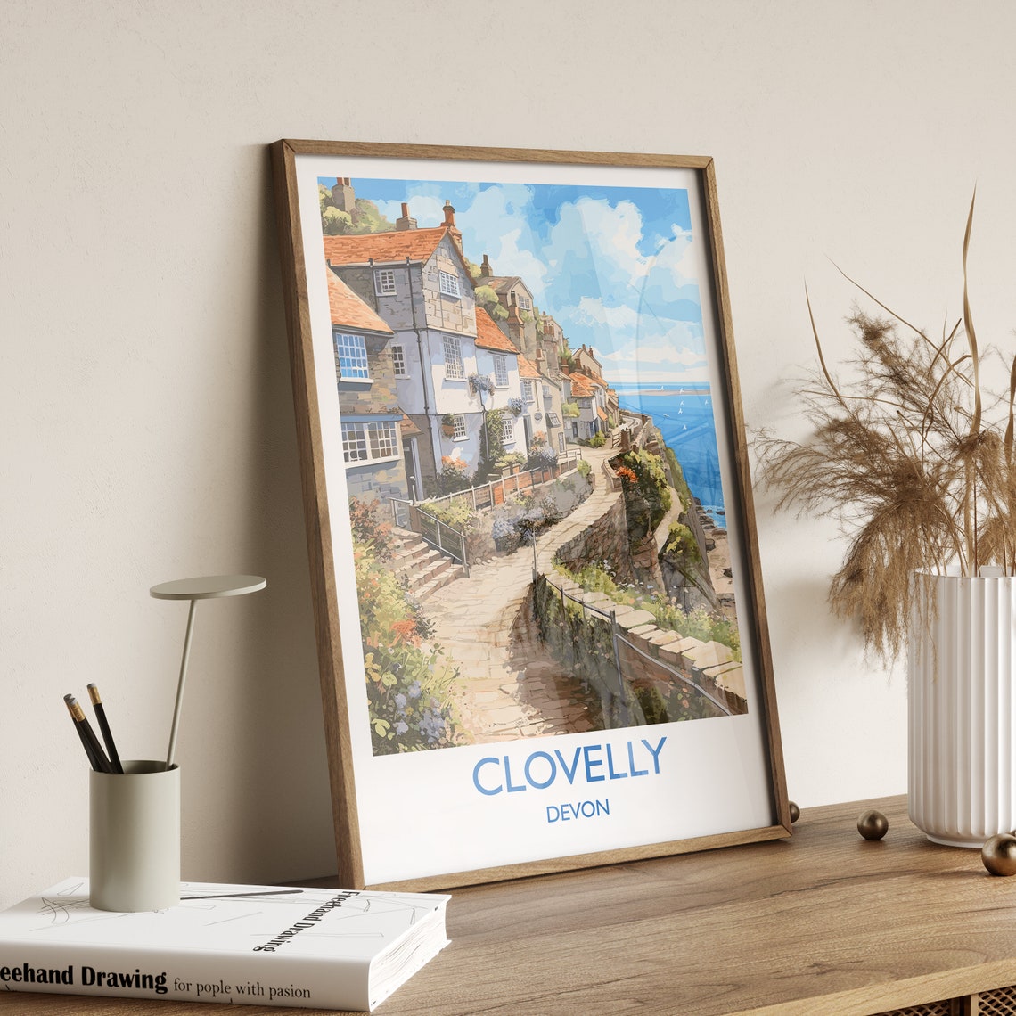 Clovelly Devon England Cobbled Cliffside Village Harbor Art Poster - Image 3