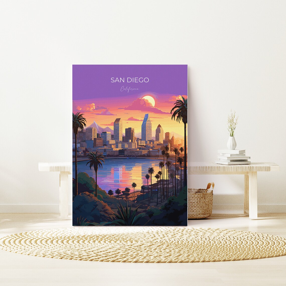 San Diego Bay Skyline Golden Sunset California City Palm Poster - Image 3