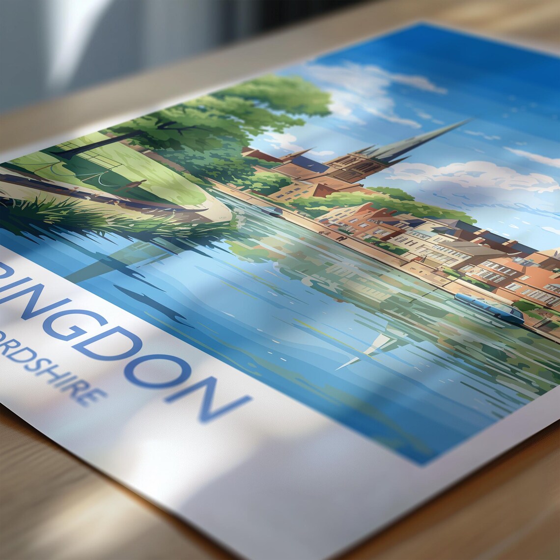Abingdon Oxfordshire River Bend Spires Vintage Travel Poster - Image 3