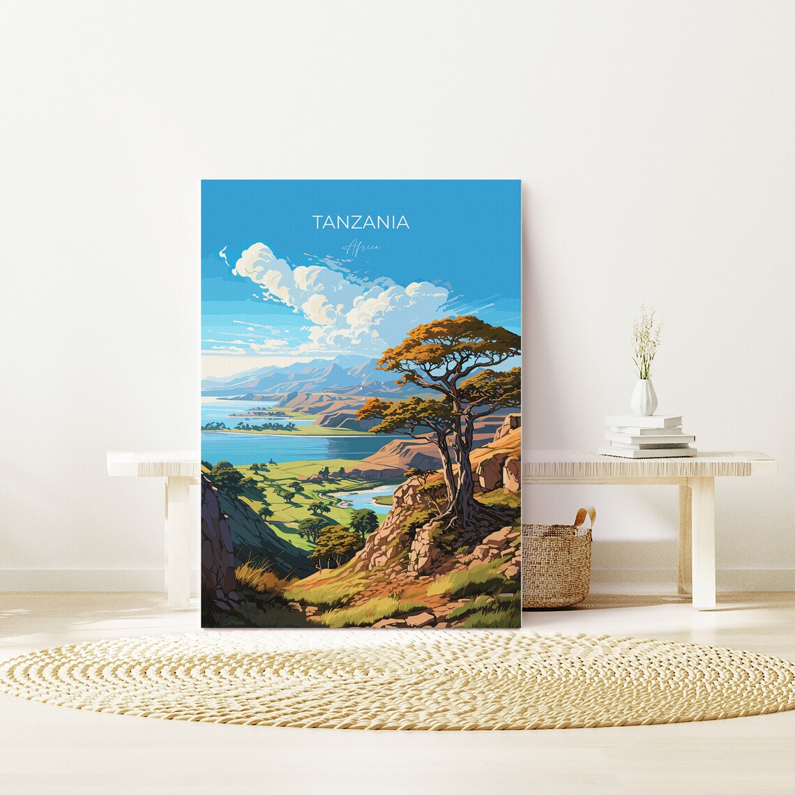 Tanzania Africa Lake Hills Green Valley Vintage Travel Poster - Image 3