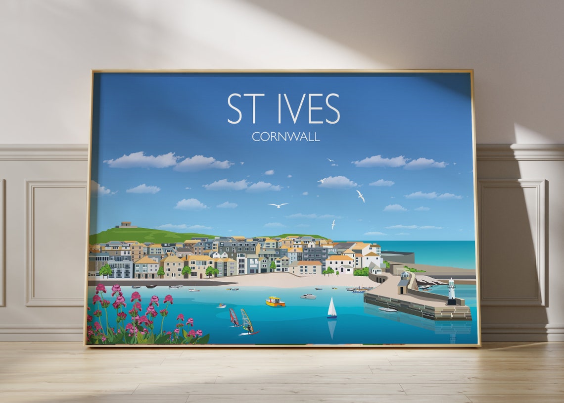 St Ives Cornwall Harbor Town Seaside Summer Day Landscape Poster