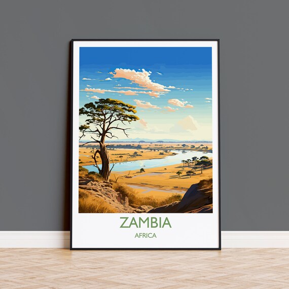 Zambia Travel Print Wall Art Travel Poster Of Zambia Zambia Gift Zambia Travel Art Africa Art Lovers Gift