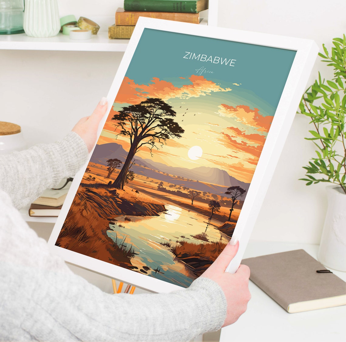 Zimbabwe Travel Poster Wall Art Travel Poster Of Zimbabwe Sunset Zimbabwe Gift Zimbabwe Travel Art Africa Art Lovers Gift - Image 5