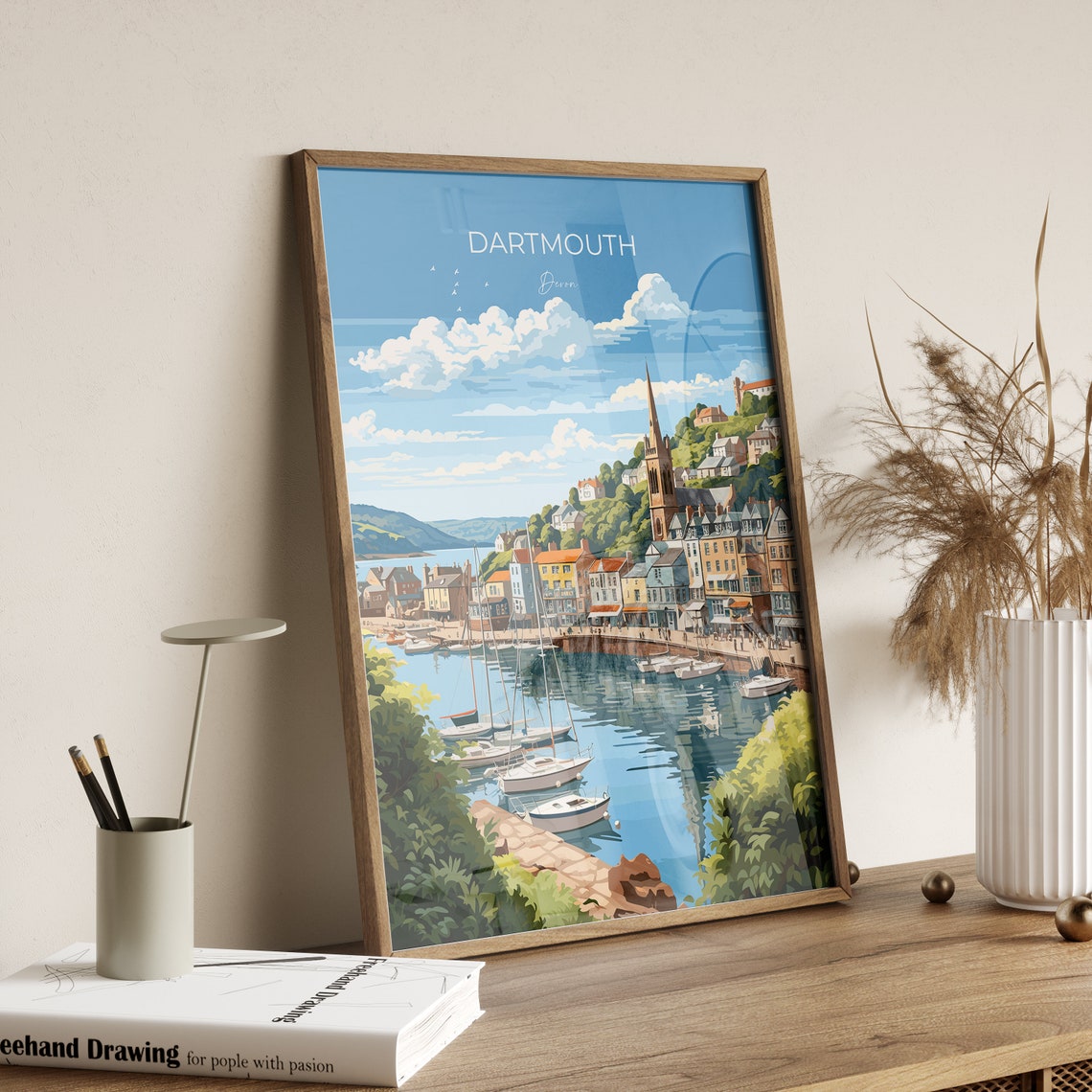 Dartmouth Devon Colorful Harbor Town And Church Travel Poster - Image 2