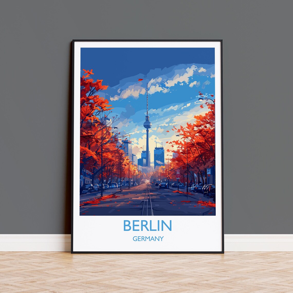 Berlin Autumn TV Tower Boulevard Classic Travel Banner Poster
