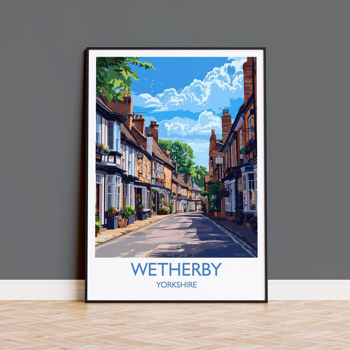 Wetherby Yorkshire Brick High Street Shops Retro Travel Poster
