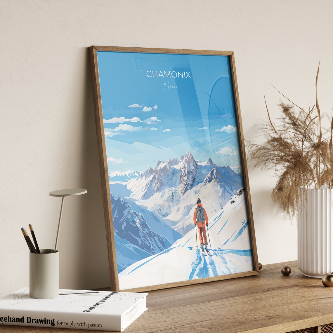 Chamonix France Mont Blanc Skier Modern Alpine Ski Resort Poster - Image 2