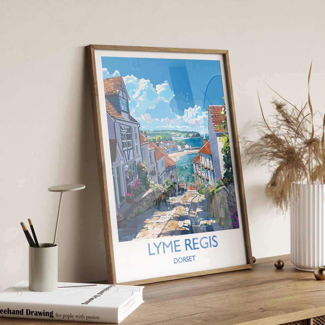 Lyme Regis Dorset Cobbled Street Seaside Cottages Vintage Poster - Image 2
