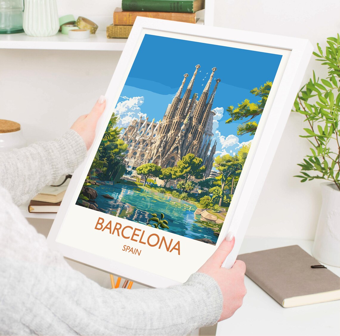 Barcelona Sagrada Familia White Border Text Spain Travel Poster - Image 3