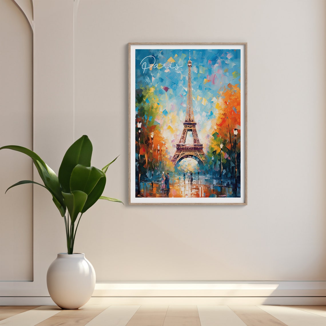 Eiffel Tower Autumn Trees Paris France Romantic Scene Poster - Image 3
