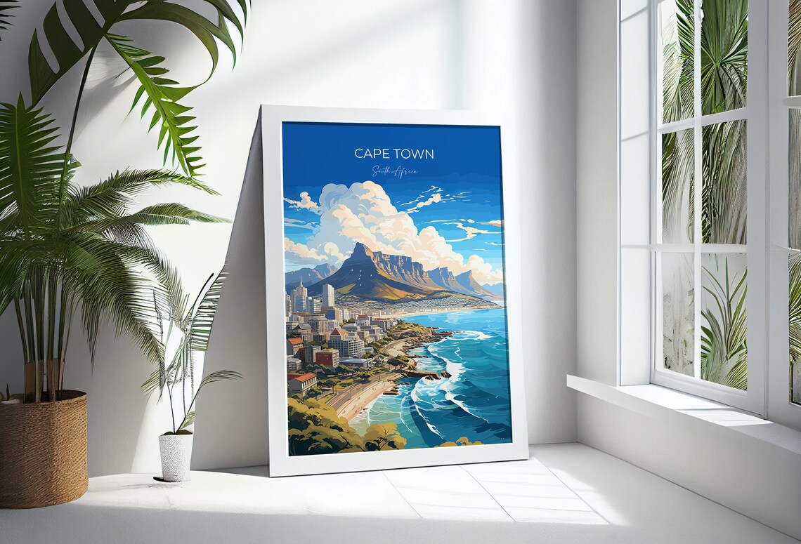 Cape Town Travel Poster Travel Print Of Cape Town Cape Town Art Lovers Gift South Africa Gift Wall Art Print - Image 3