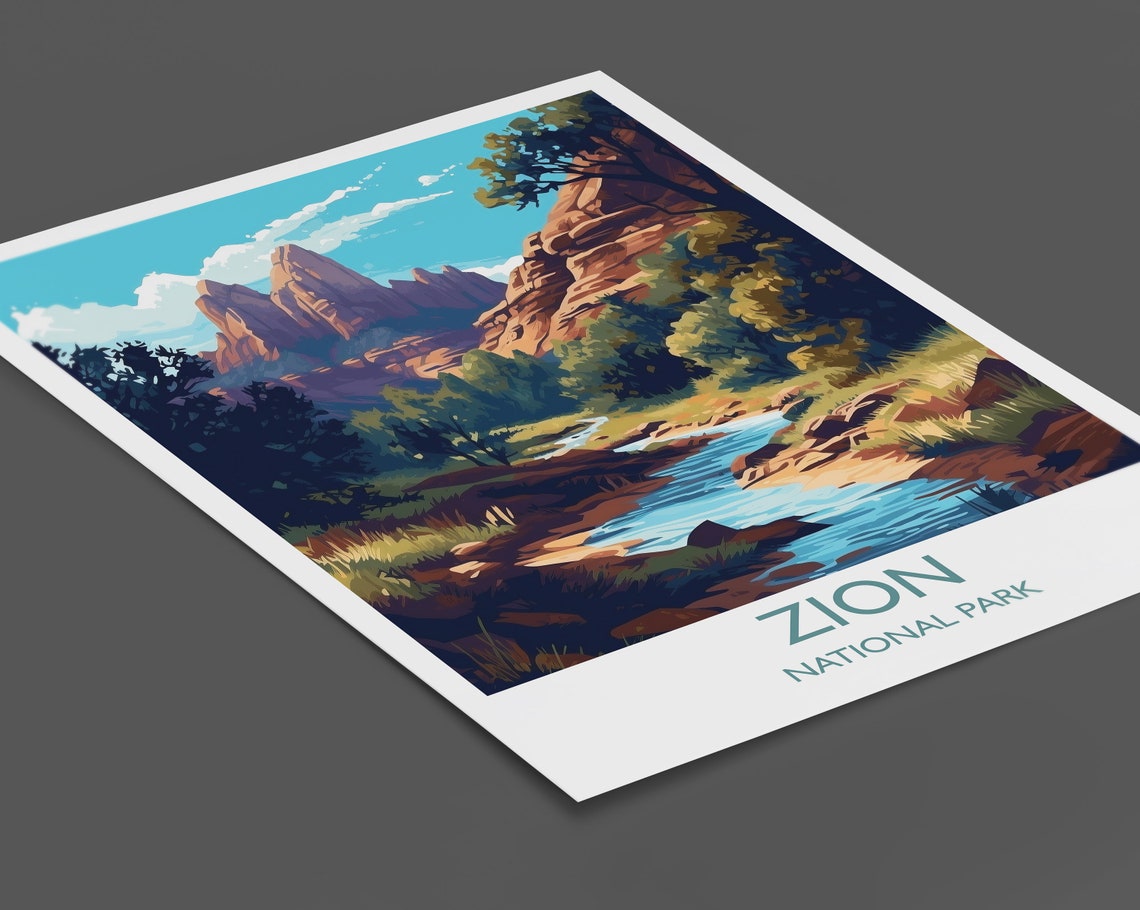Zion National Park Utah Red Cliffs River Valley Scenic Travel Poster - Image 2