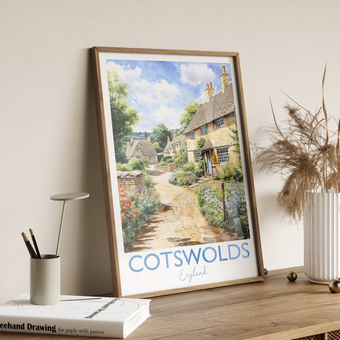 Cotswolds Watercolour Travel Poster, England - Image 3