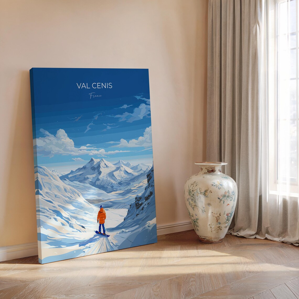 Val Cenis France Snowboarder Alpine Peak Modern Travel Poster - Image 2