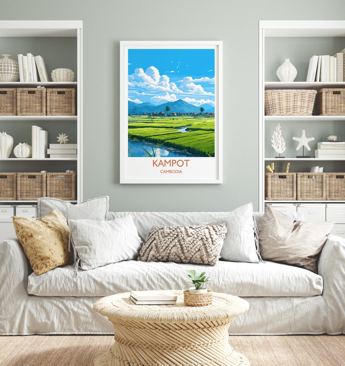 Kampot Cambodia Rice Paddy Fields Mountain Village Travel Poster - Image 4