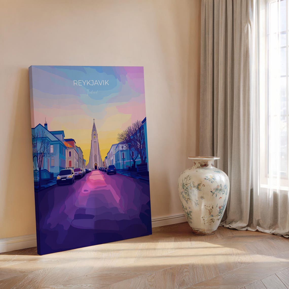 Reykjavik Hallgrimskirkja Street Sunset Full Bleed Travel Poster - Image 2