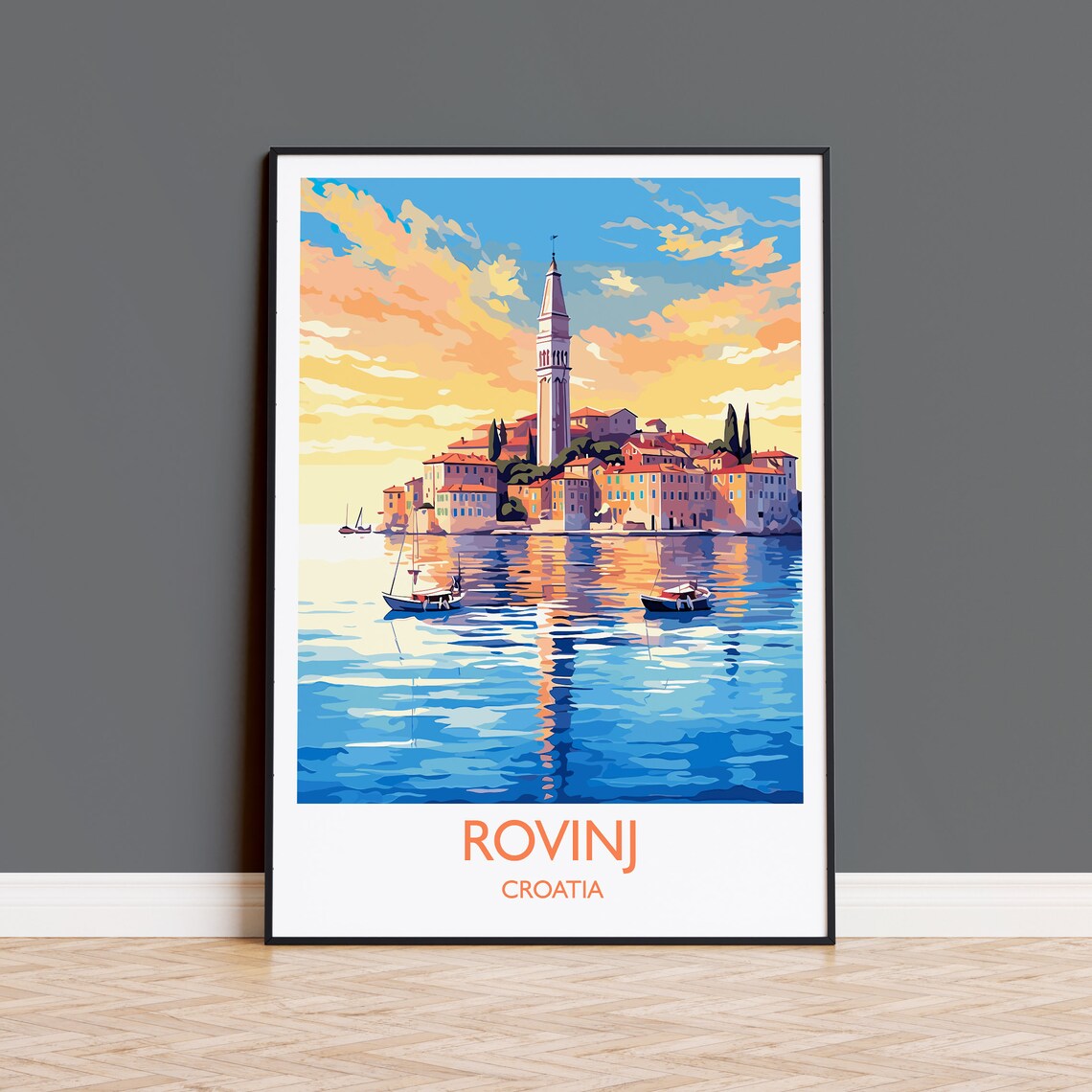 Rovinj Croatia Old Town Golden Bell Tower Harbor Scene Art Poster