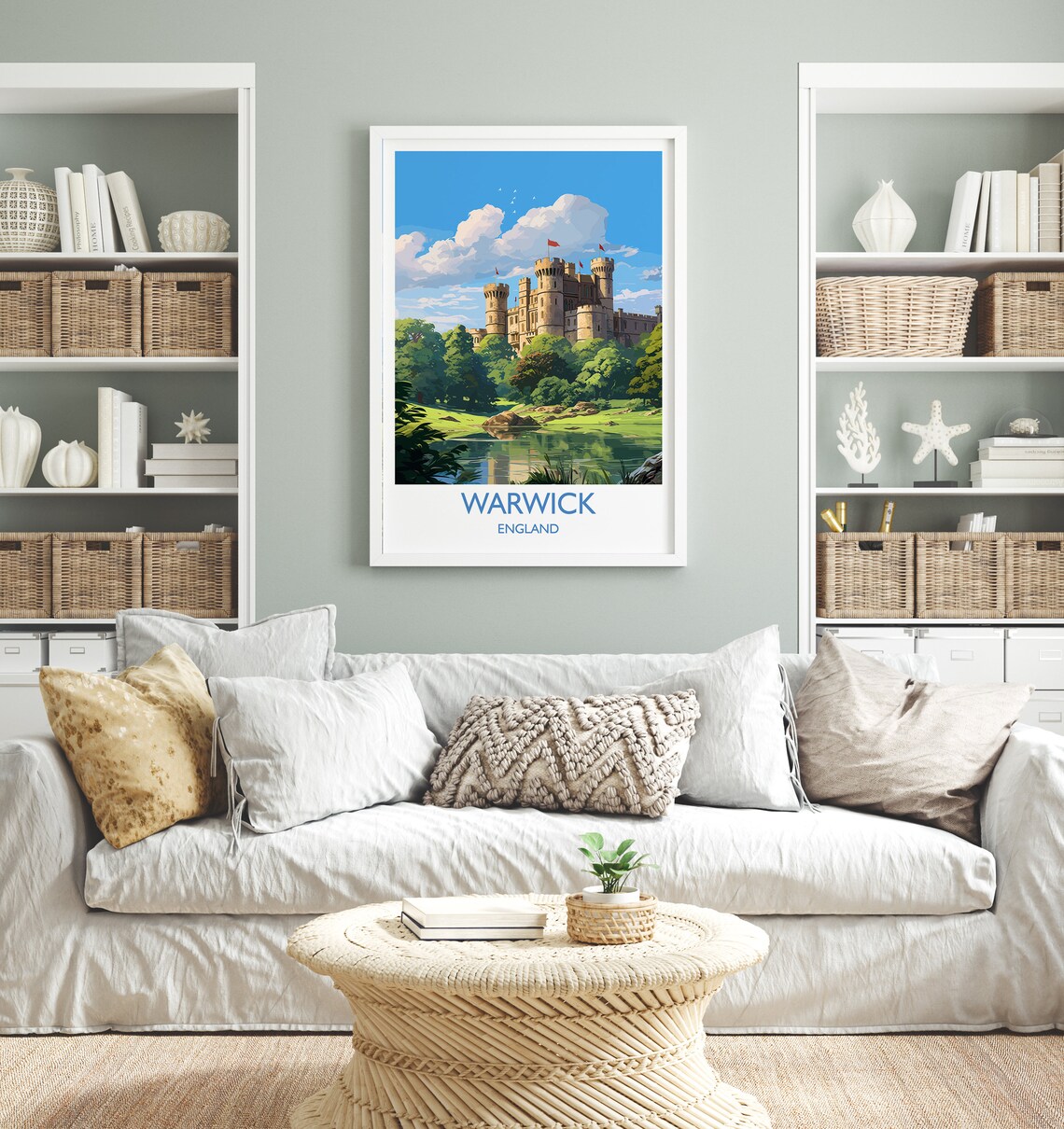 Warwick Castle England Stone Towers Riverside Vintage Travel Poster - Image 4