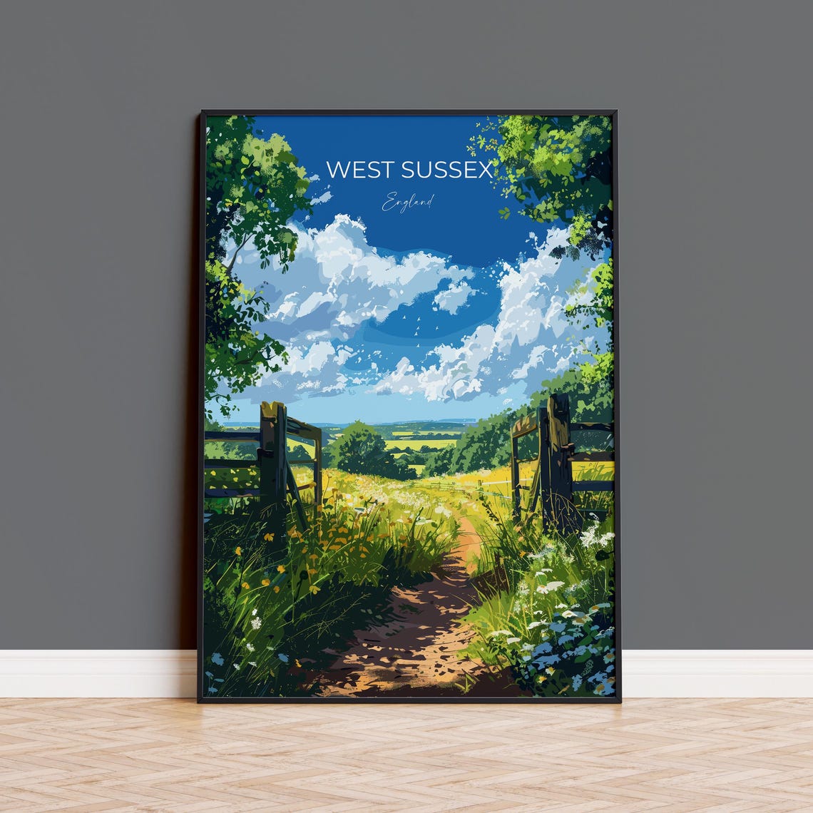 West Sussex Country Gate Wildflower Path England Travel Poster