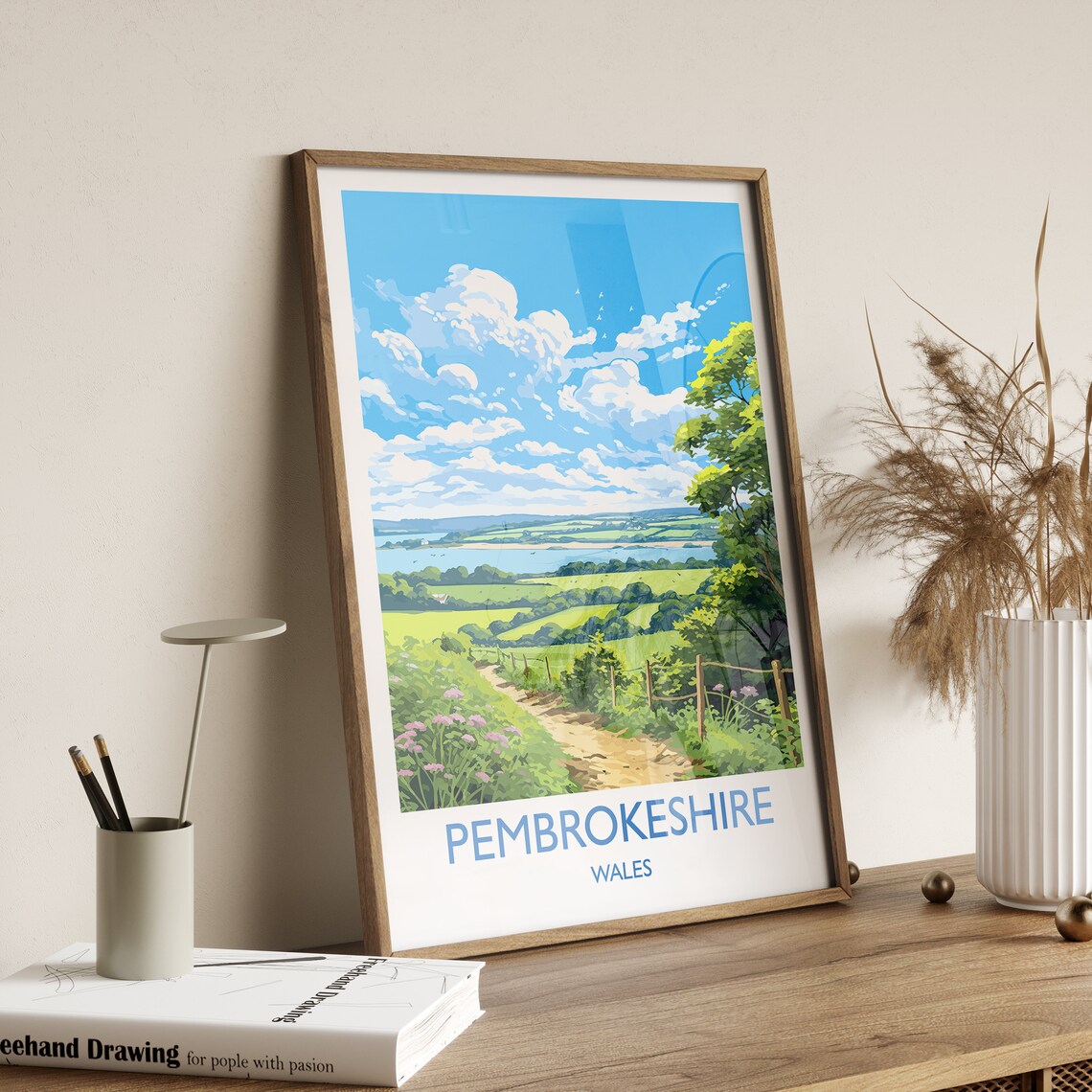 Pembrokeshire Travel Print Travel Poster Of Pembrokeshire Wales Pembrokeshire Art Gift Wales Art Lovers Gift Wall Art Print - Image 5
