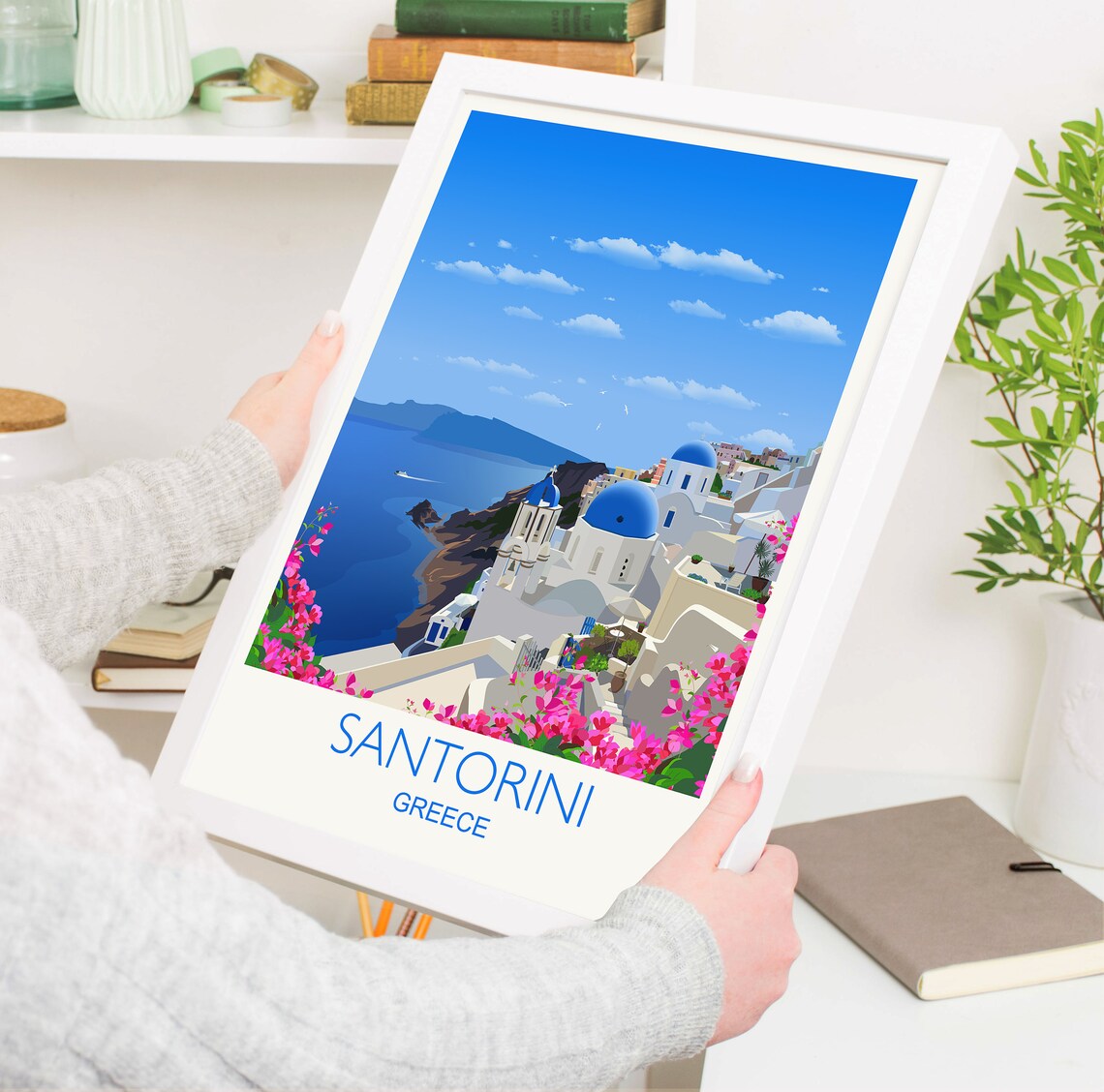 Santorini Travel Print Art Lovers Gift Travel Poster - Image 3