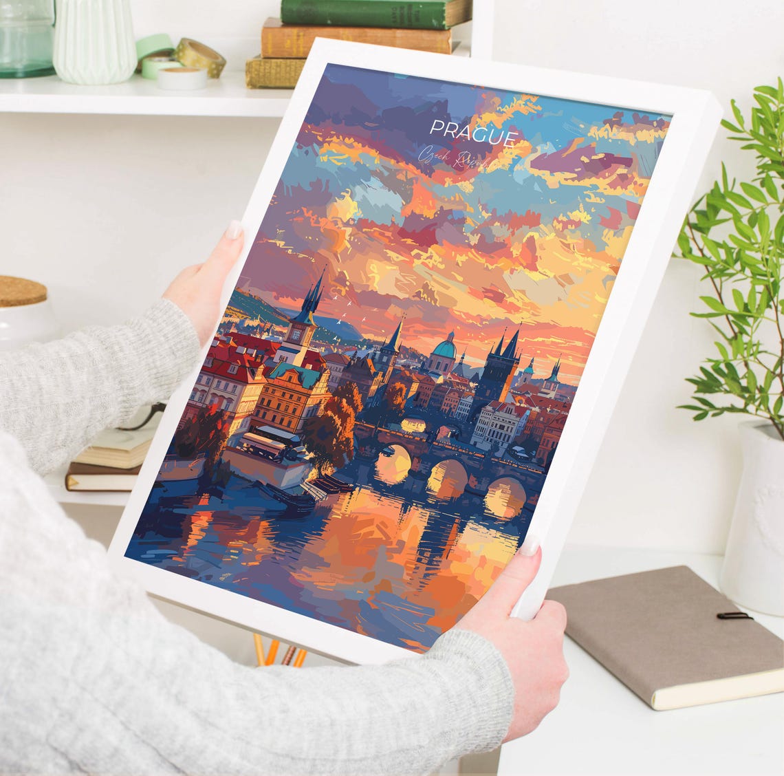 Prague Sunset Skyline Vltava River Bridges Evening Colors Poster - Image 3