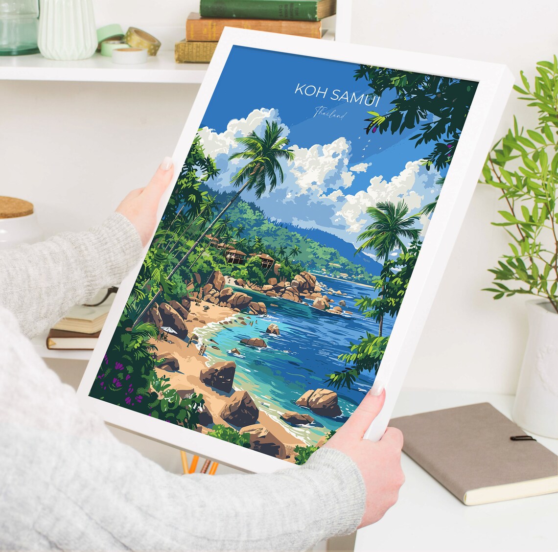Koh Samui Thailand Palm Beach Rocky Shore Blue Sea Travel Poster - Image 3