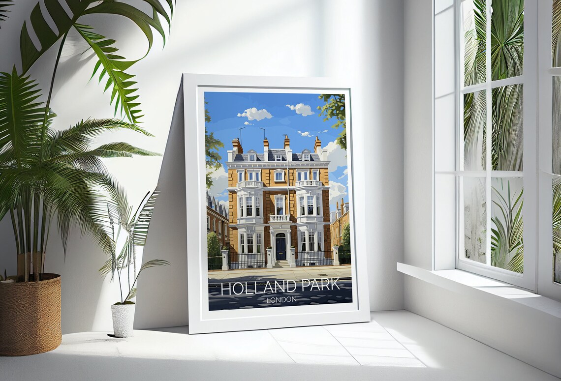 Holland Park London Victorian Townhouse Street Scene Travel Poster - Image 3