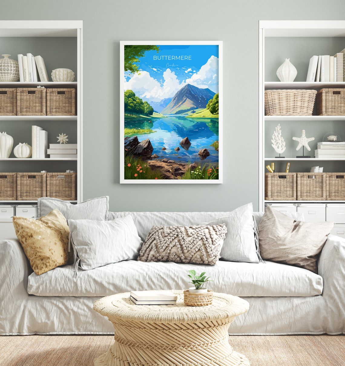 Buttermere Cumbria Lake Mountain Reflection Travel Art Poster - Image 4