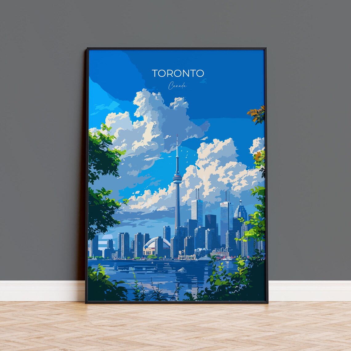 Toronto Canada CN Tower Skyline Lake Ontario Vintage Travel Poster