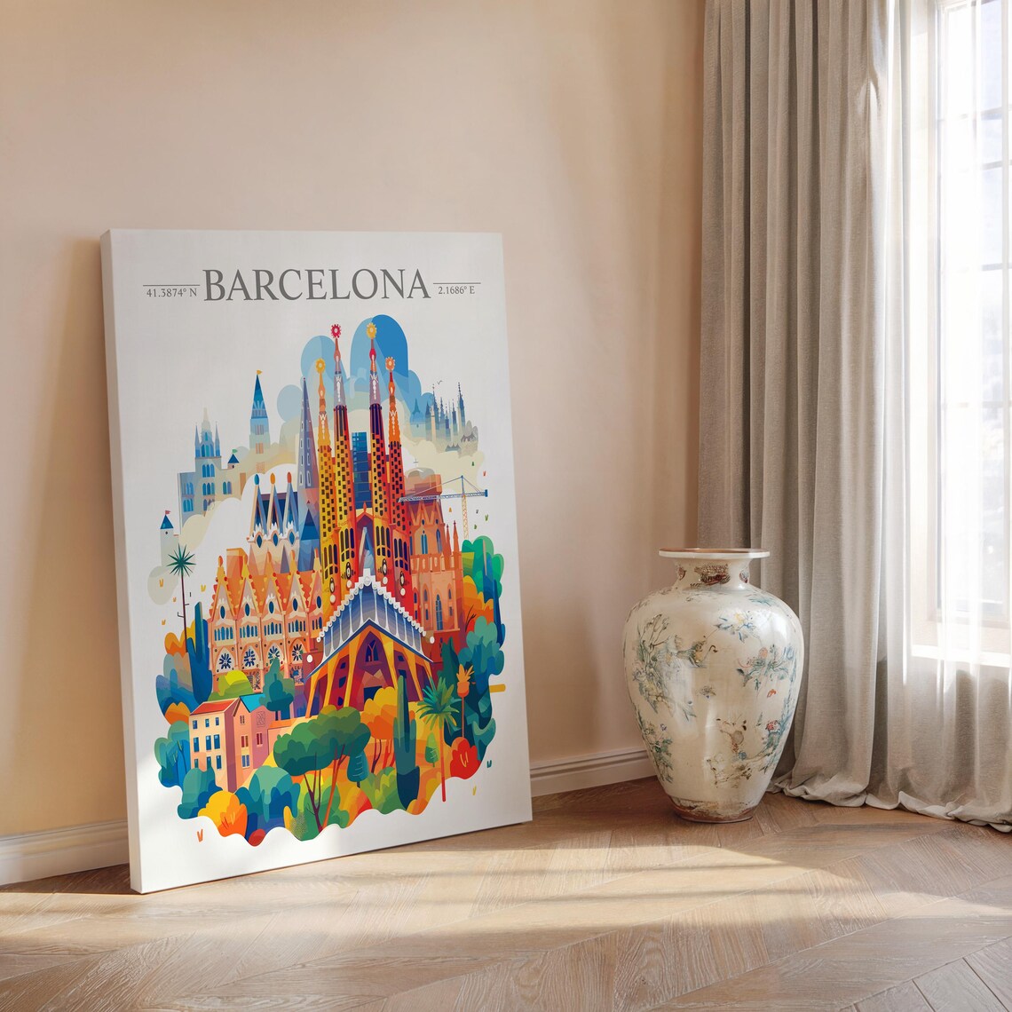 Barcelona Spain Sagrada Familia in a Vibrant Colorful Cityscape Poster - Image 2