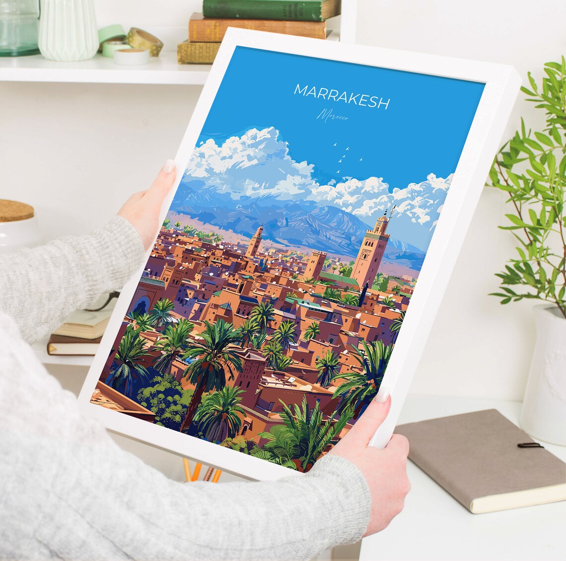 Marrakesh Morocco Medina Skyline Minaret Atlas Mountains Travel Poster - Image 3